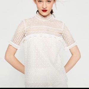 Zara guipure lace white top in small